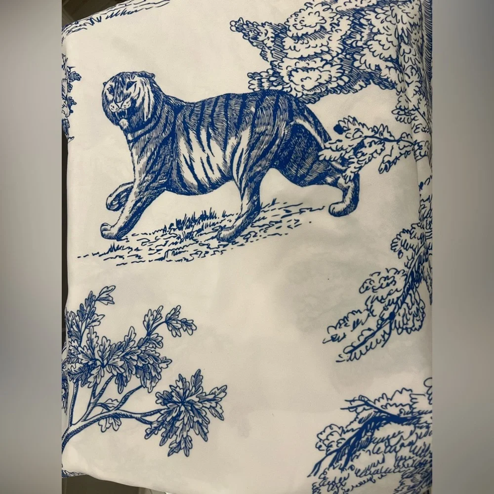 Toile de Jouy Vintage French Exotic Jungle Forest Navy & White Shower Curtain